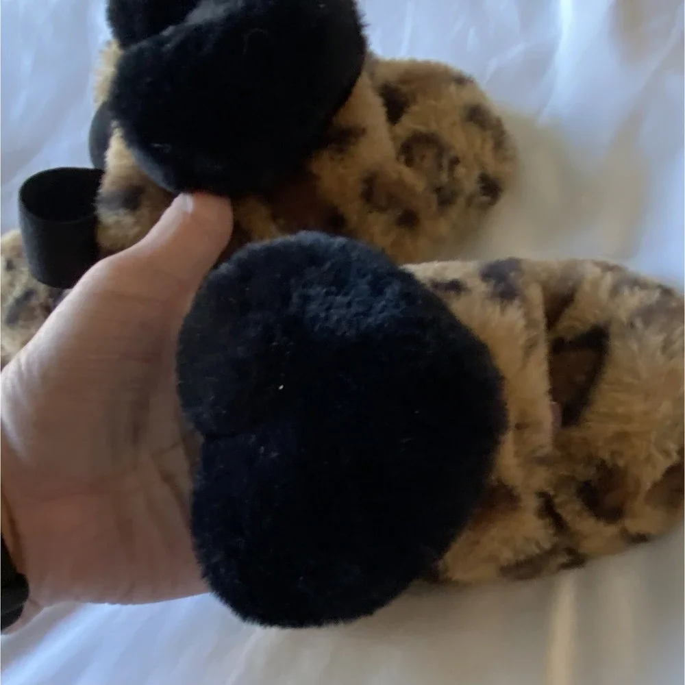 Kensie Girl Large L 2/3 Animal Print Slippers Heart Slingback Open Toe Faux Fur